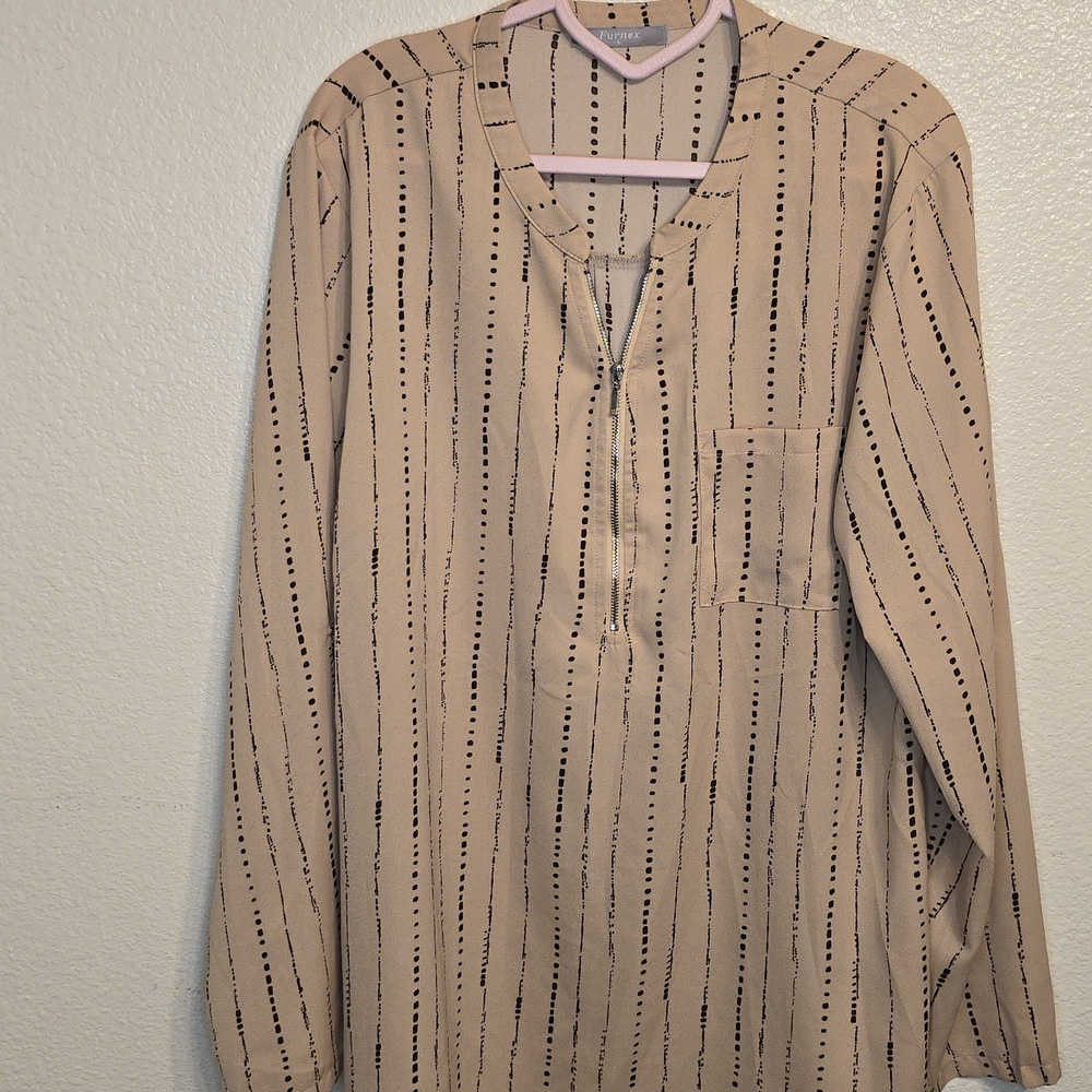 Striped Tan Long Sleeve Blouse